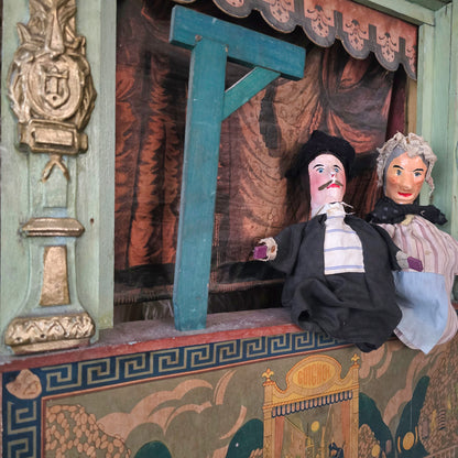 19th C. Guignol Theater with 2 Puppets Large
