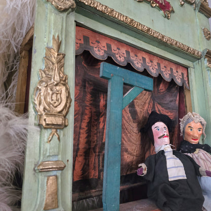 19th C. Guignol Theater with 2 Puppets Large