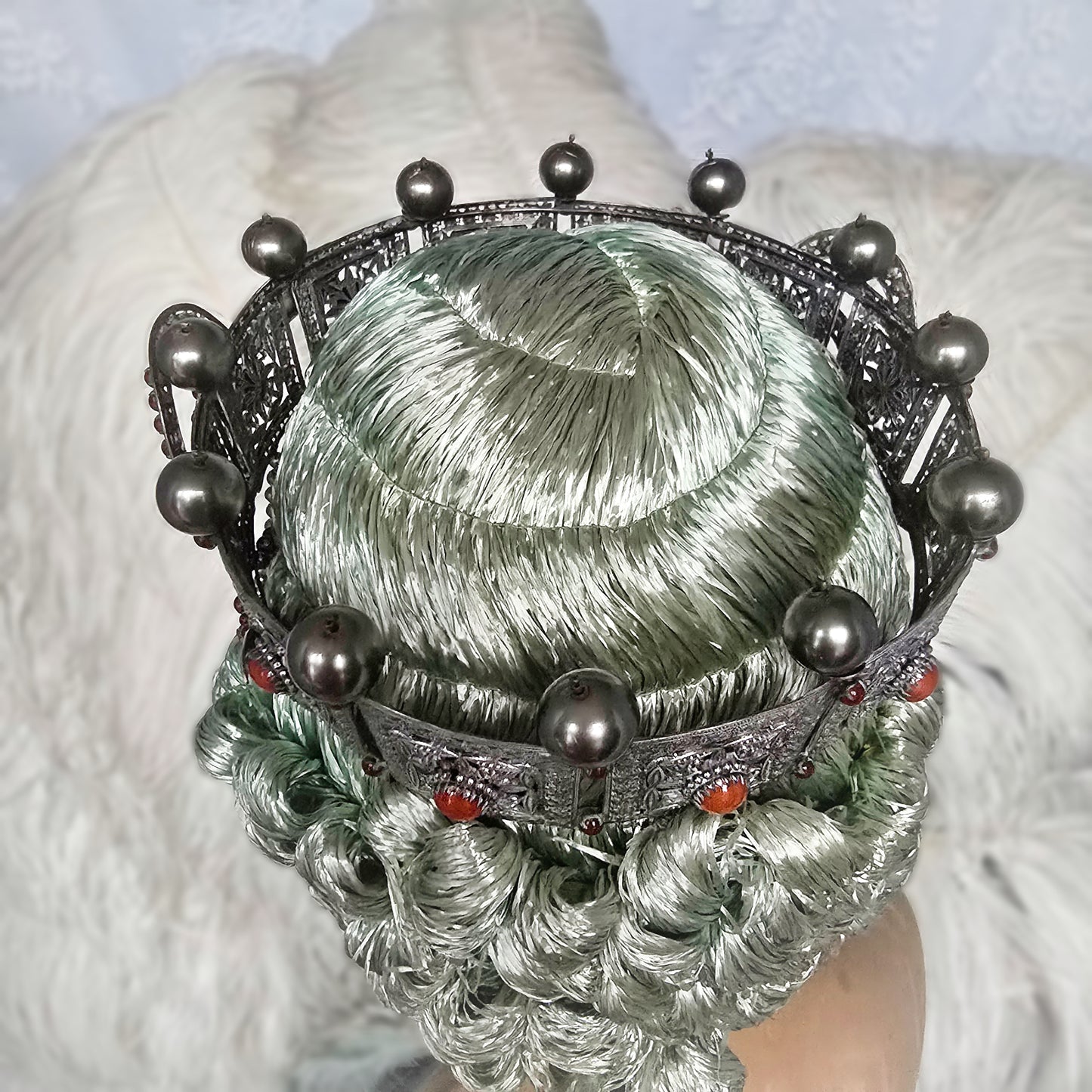 Antique Silver-Plated Headdress – Late 1800s, Ornate Snake & Pearl Design