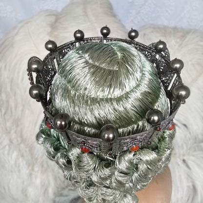 Antique Silver-Plated Headdress – Late 1800s, Ornate Snake & Pearl Design