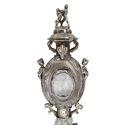 Rare Antique European Silver Perfume / Vinaigrette Bottle with Rock Crystal Windows