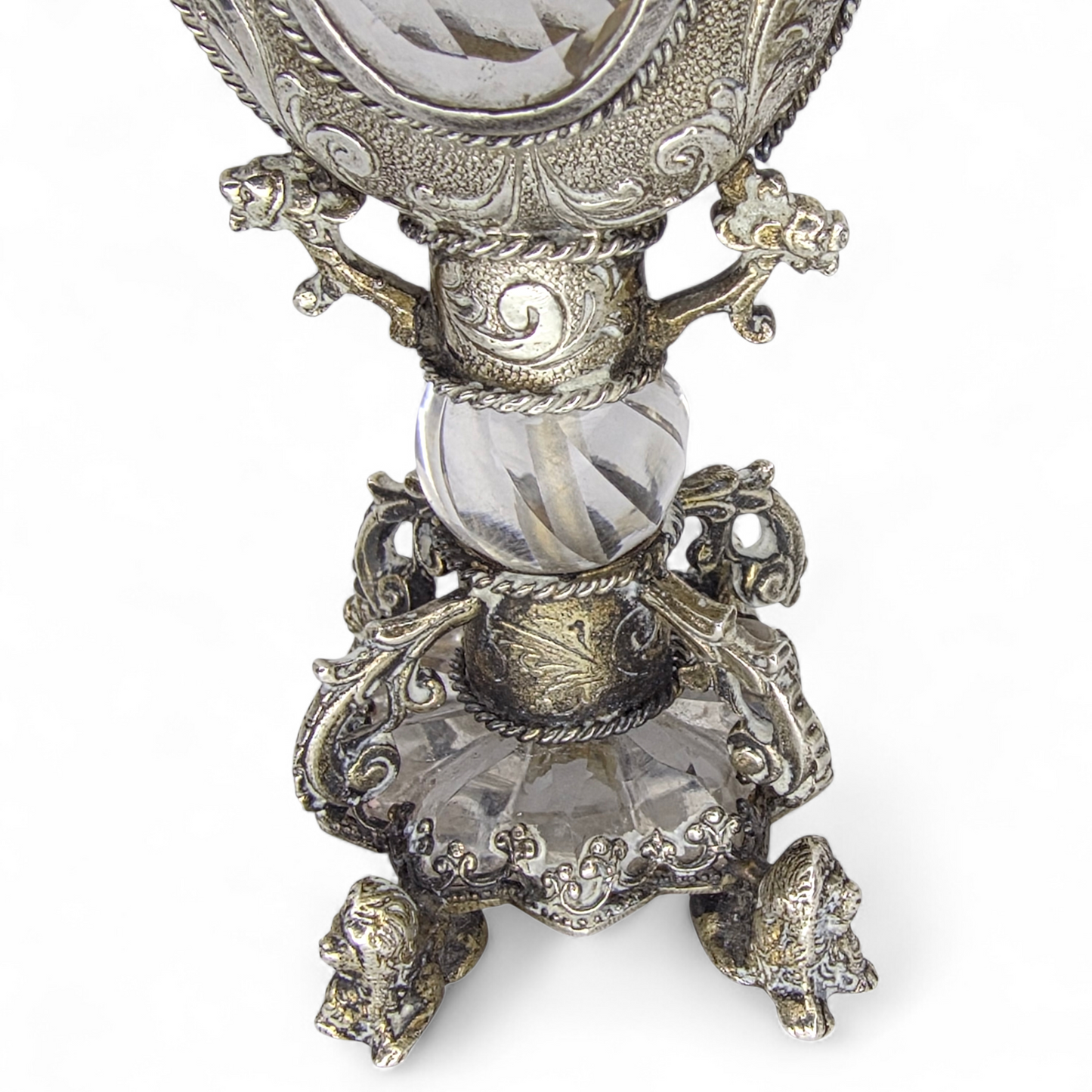 Rare Antique European Silver Perfume / Vinaigrette Bottle with Rock Crystal Windows
