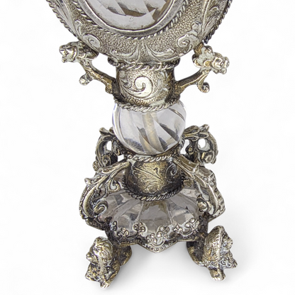 Rare Antique European Silver Perfume / Vinaigrette Bottle with Rock Crystal Windows