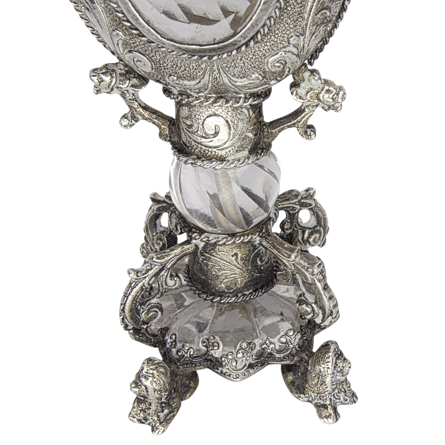 Rare Antique European Silver Perfume / Vinaigrette Bottle with Rock Crystal Windows