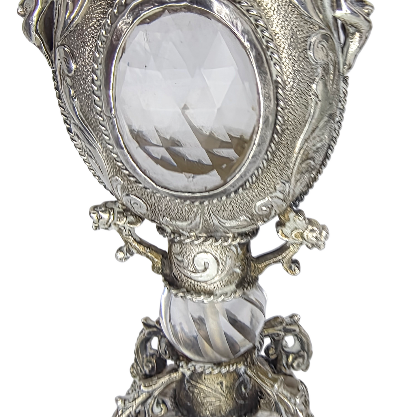 Rare Antique European Silver Perfume / Vinaigrette Bottle with Rock Crystal Windows