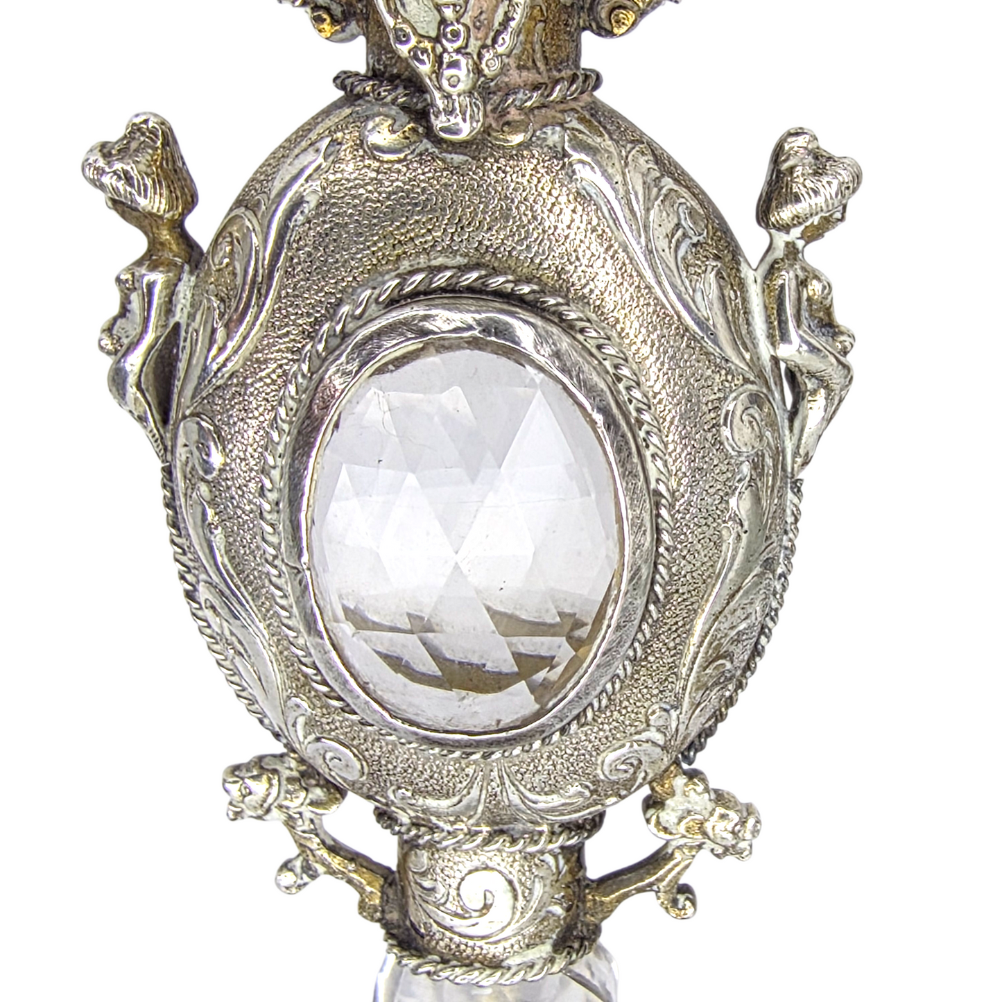 Rare Antique European Silver Perfume / Vinaigrette Bottle with Rock Crystal Windows