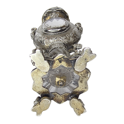 Rare Antique European Silver Perfume / Vinaigrette Bottle with Rock Crystal Windows