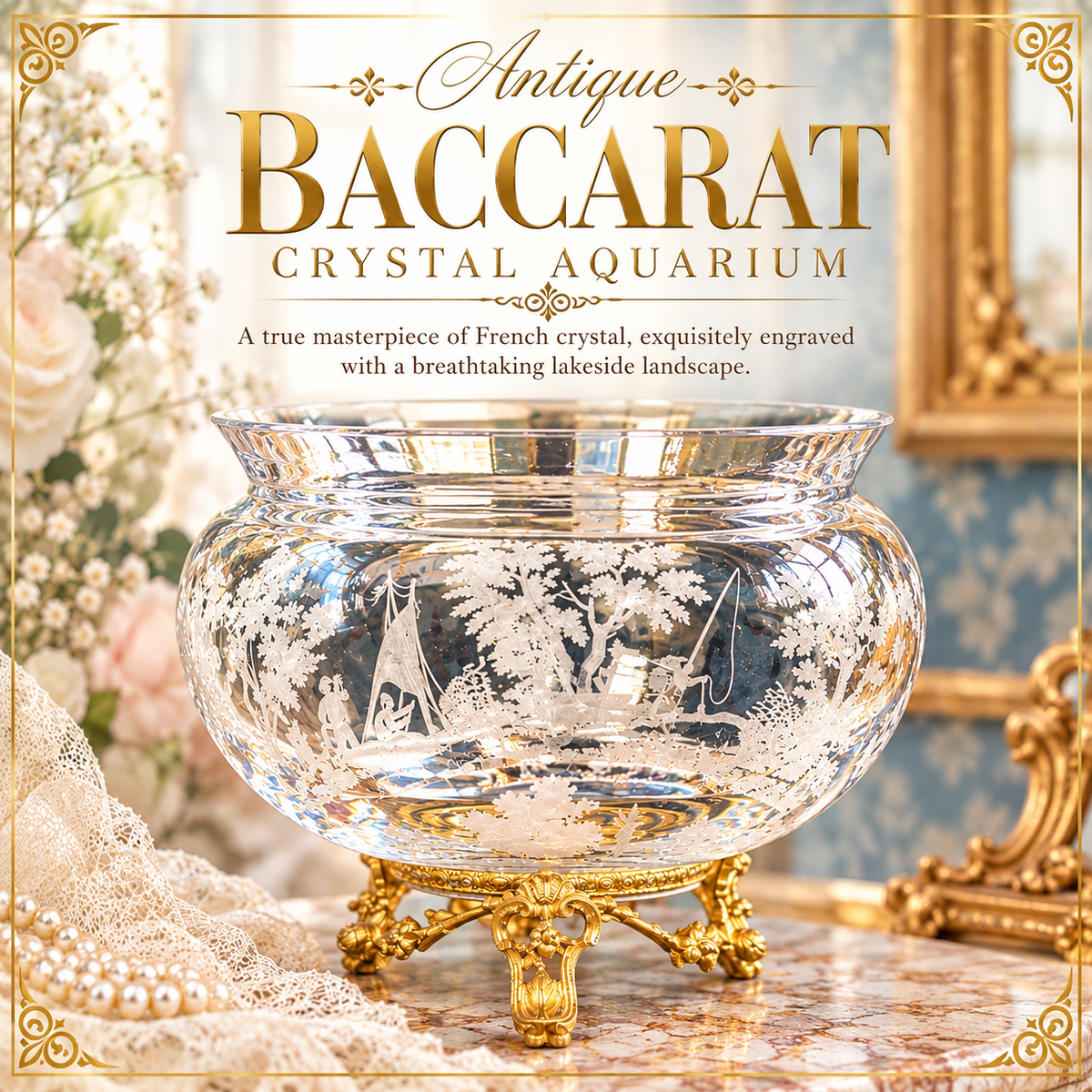 Rare Antique Baccarat Crystal Aquarium
