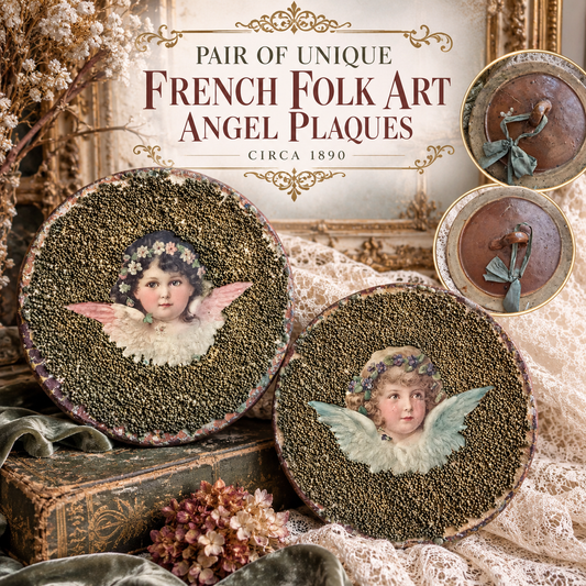 Pair of Unique French Folk Art Angel Plaques – Circa 1890