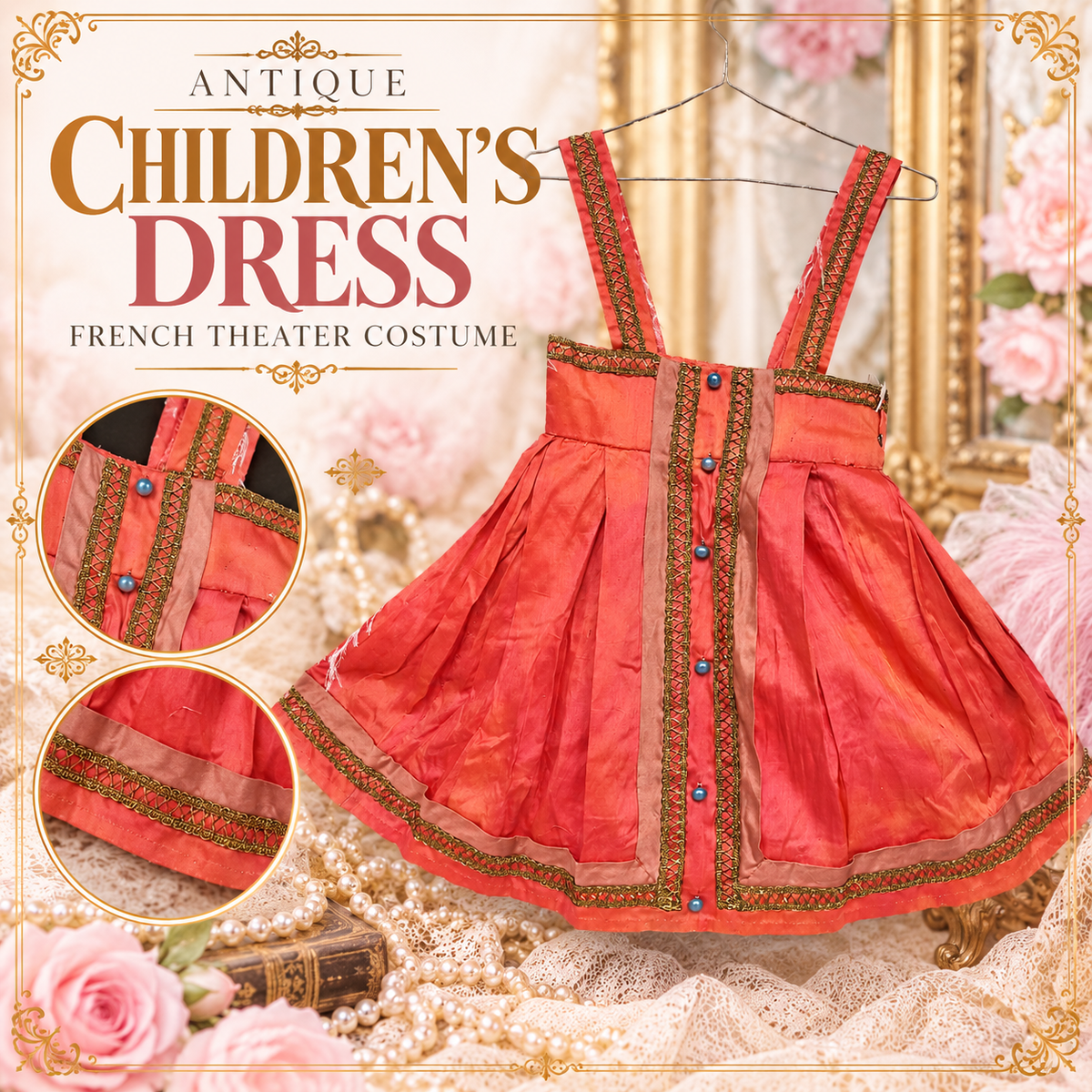 Antique Orange-Pink Children's Dress – French Theater Costume