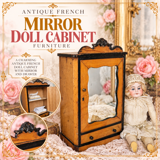 Antique French Mirror Doll Cabinet Furniture