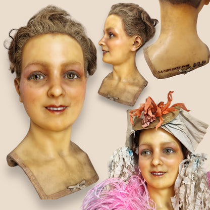 1900s French Wax Bust Mannequin