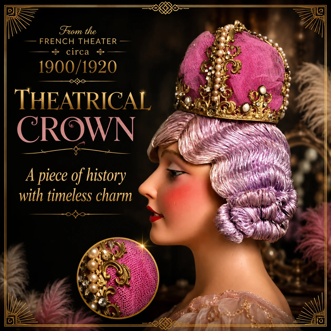 ✨ Antique French Theatrical Crown / Stage Headdress, Circa 1900–1920 | Belle Époque Costume Accessory