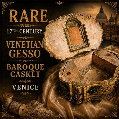 Rare 17th Century Venetian Baroque Casket – Gilt Wood, Silver Brocade & Early Printed Paper, c.1680–1700