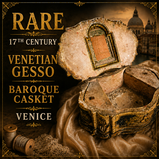 Rare 17th Century Venetian Baroque Casket – Gilt Wood, Silver Brocade & Early Printed Paper, c.1680–1700