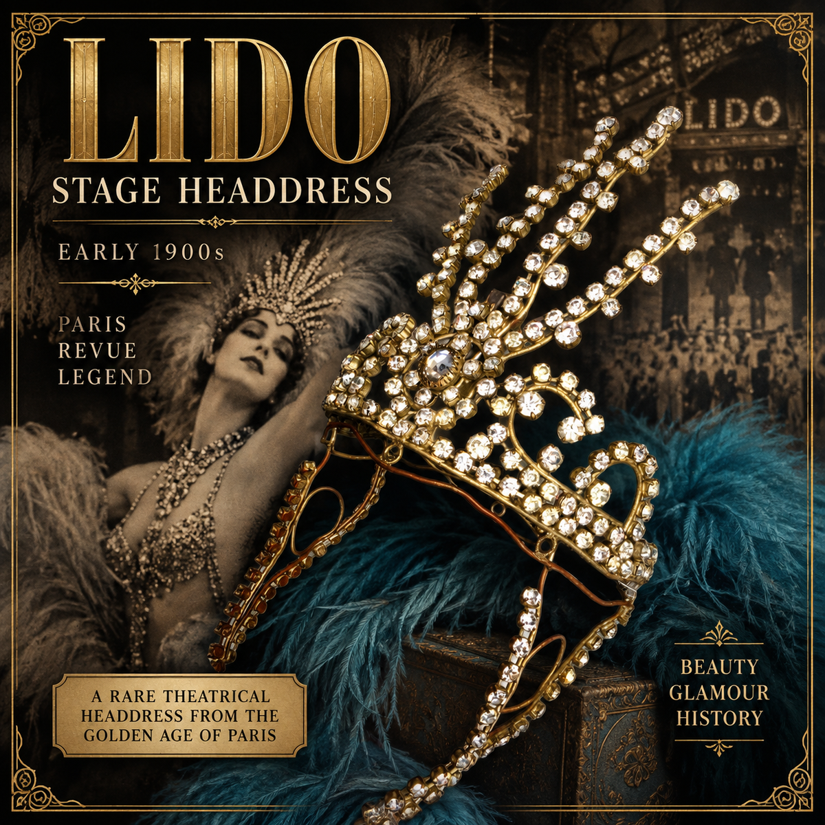 Rare Early 1900s Lido Paris Rhinestone Stage Headdress