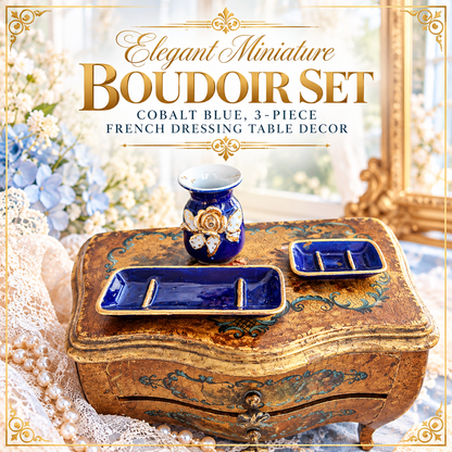 Elegant Miniature Boudoir Set – Cobalt Blue, 3-Piece French Dressing Table Decor
