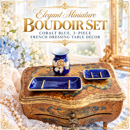 Elegant Miniature Boudoir Set – Cobalt Blue, 3-Piece French Dressing Table Decor