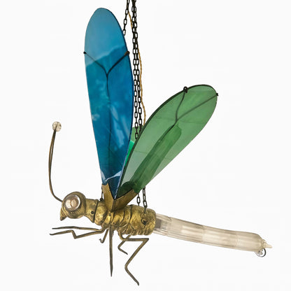 Very Rare 1920s Glass Brass Dragonfly Chandelier Lamp