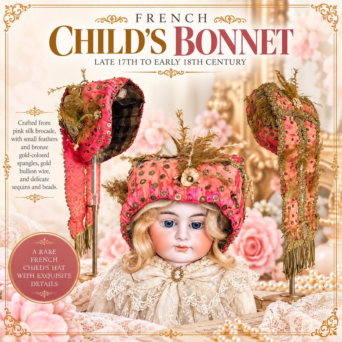 Late 17th to early 18th century child’s Bonnet from France