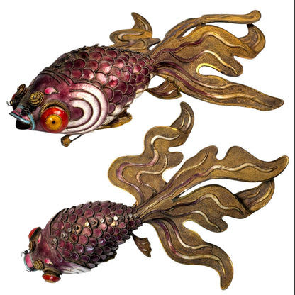 Antique Chinese Enamel and Silver Koi Fish Brooch