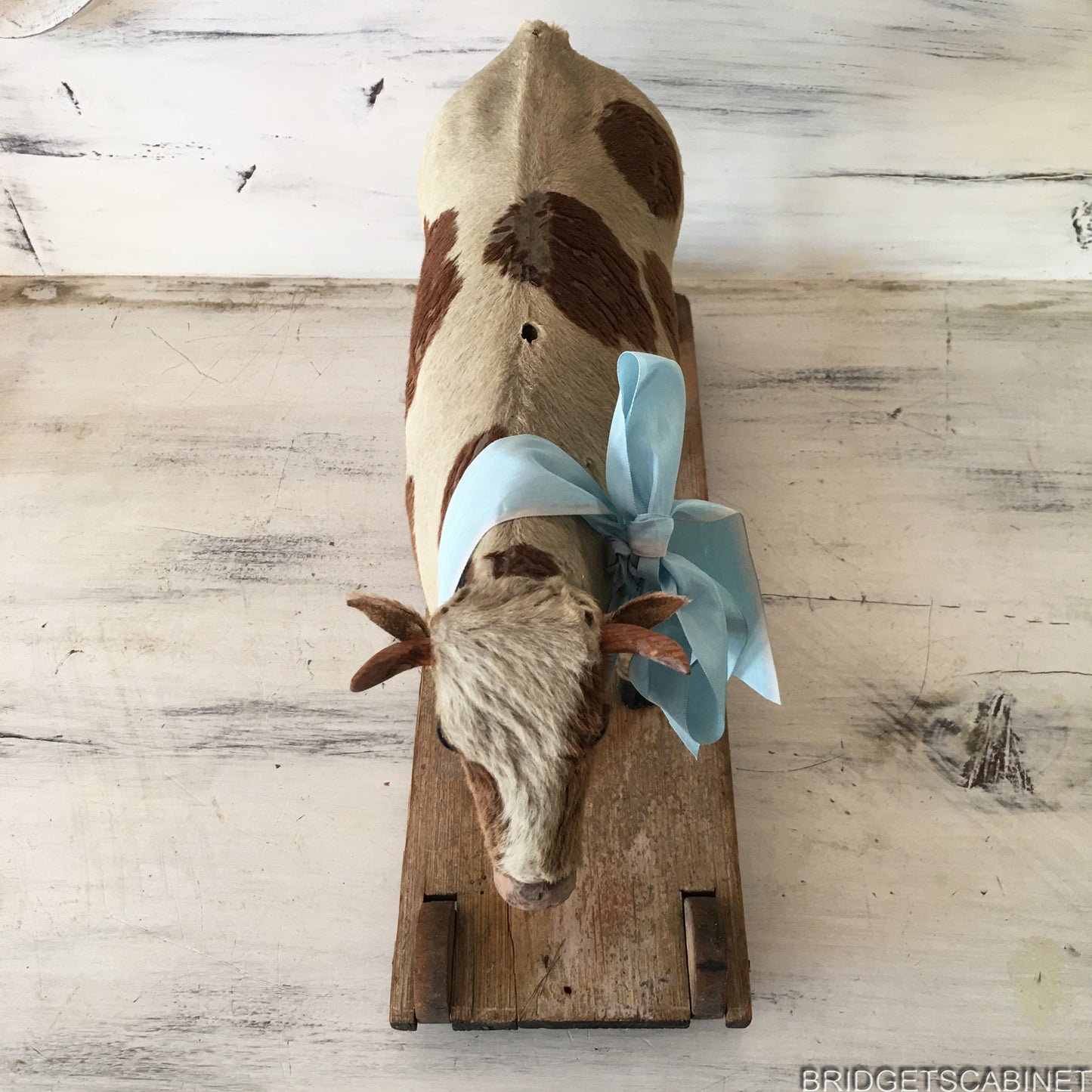 Antique German Pull Toy Cow real Fur Doll