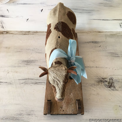 Antique German Pull Toy Cow real Fur Doll