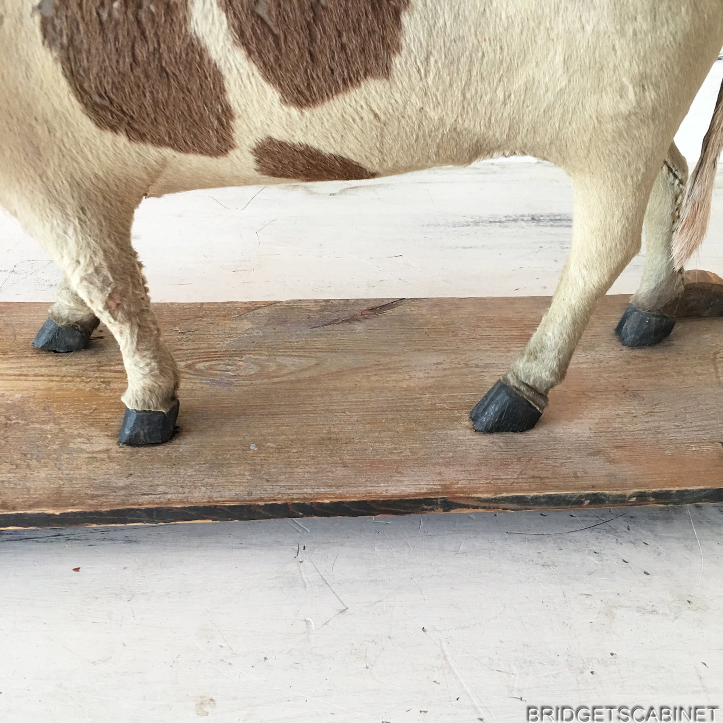 Antique German Pull Toy Cow real Fur Doll