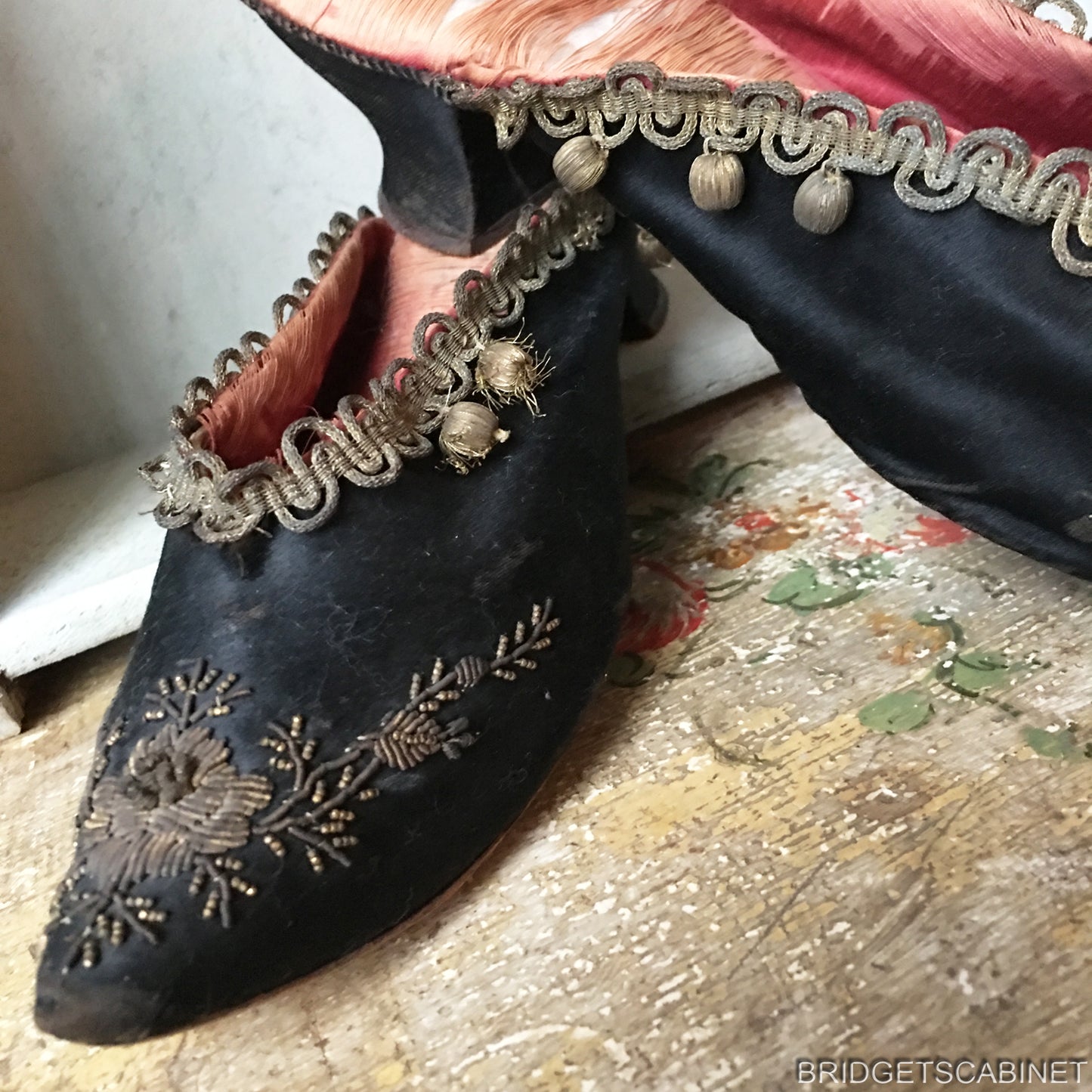 18th Century Black Silk MArie-Antoinette Shoes