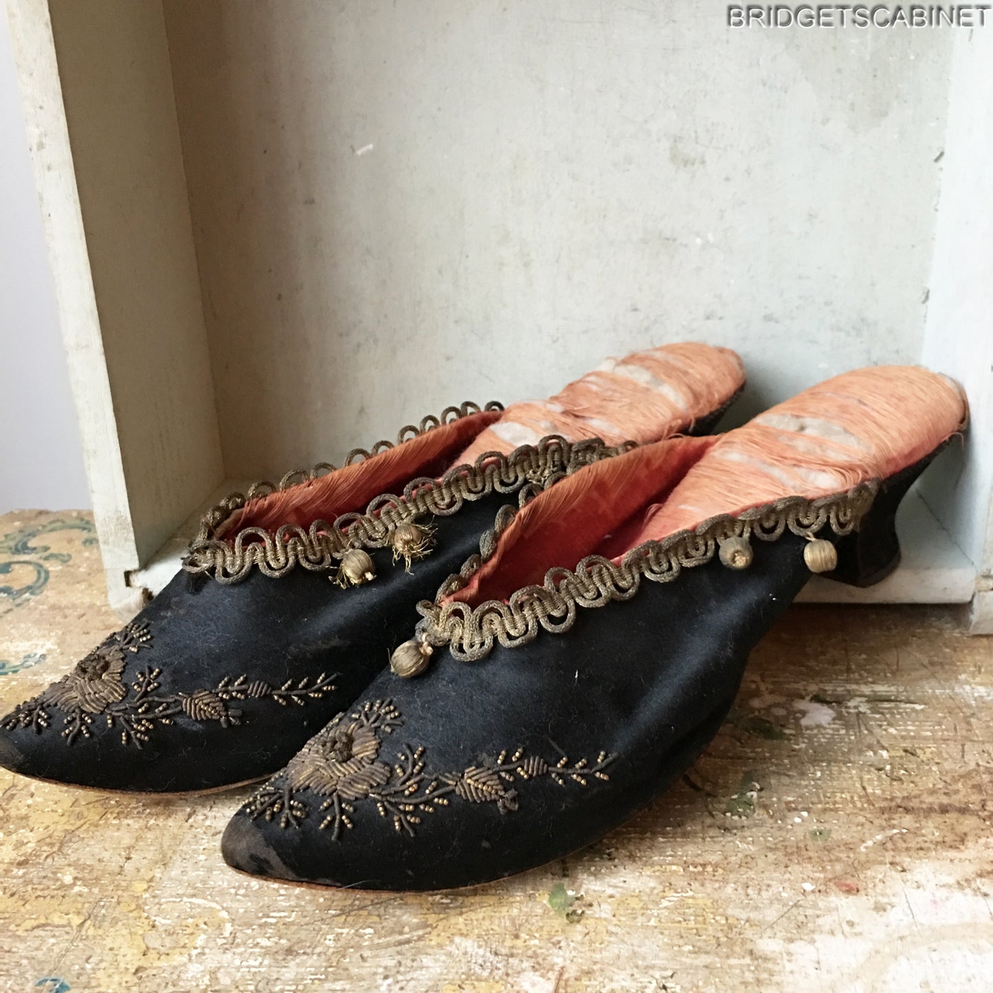 18th Century Black Silk MArie-Antoinette Shoes
