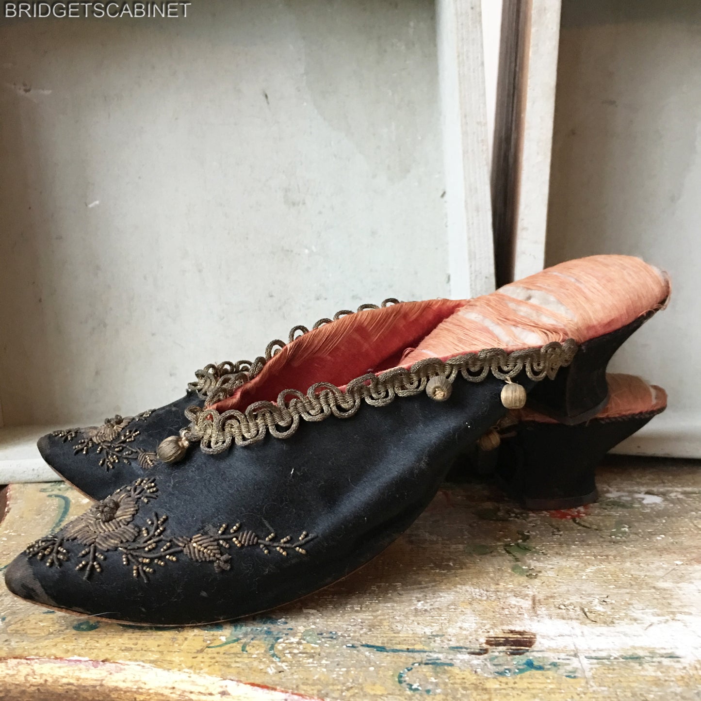 18th Century Black Silk MArie-Antoinette Shoes