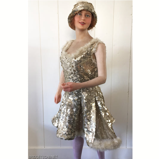 1920s French Stage Sequin Dress/ Hat