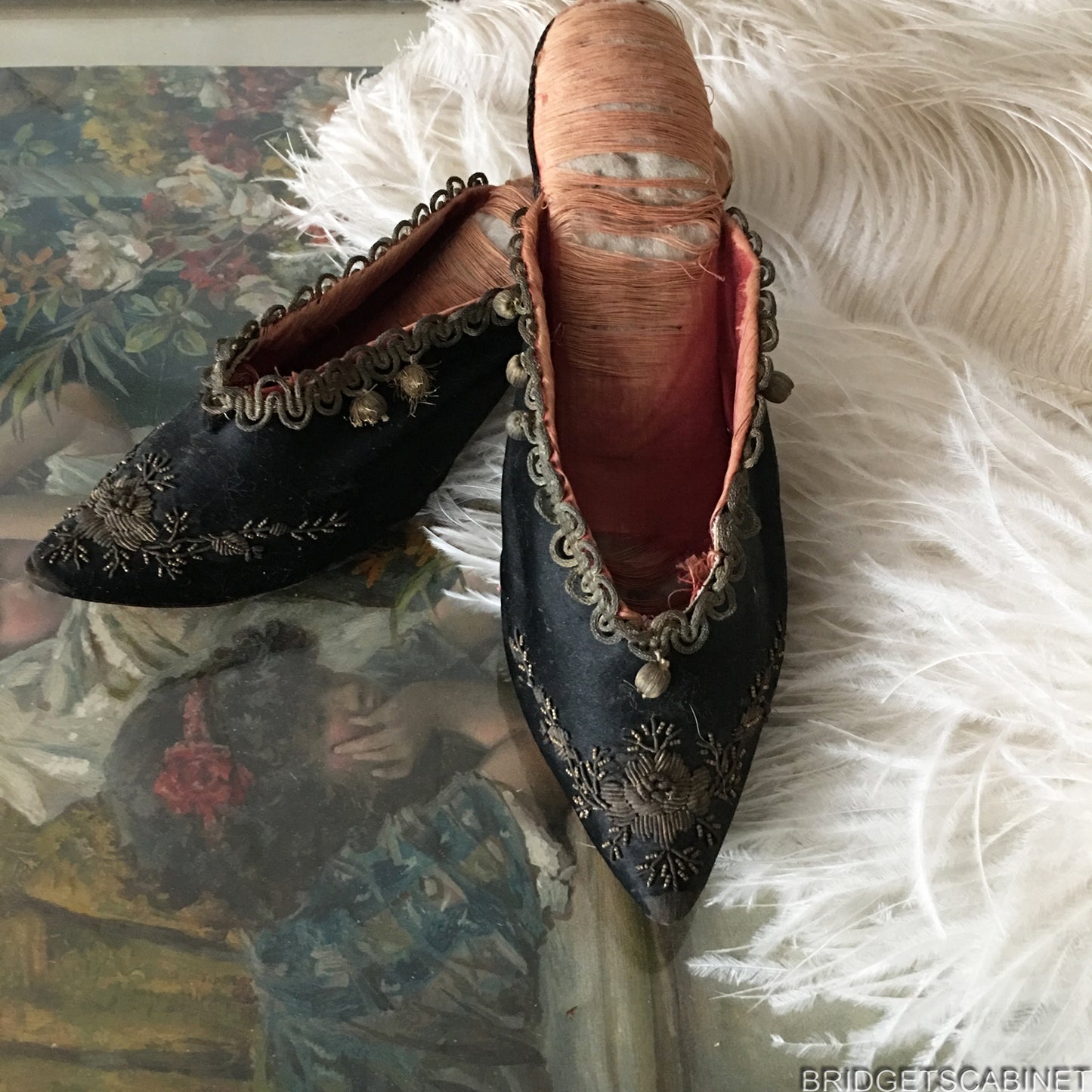 18th Century Black Silk MArie-Antoinette Shoes