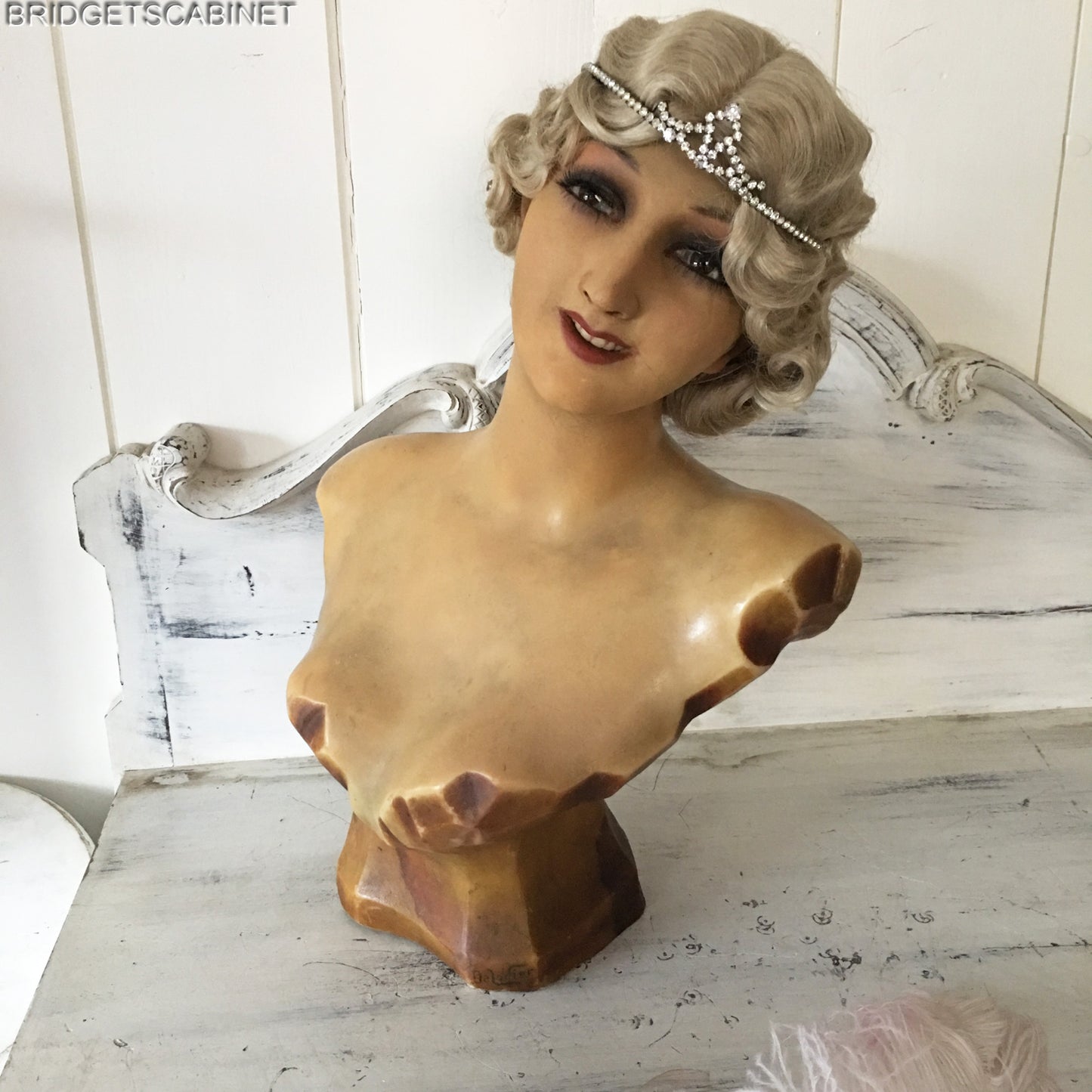 1920s French Lodier Wax Wig Bust