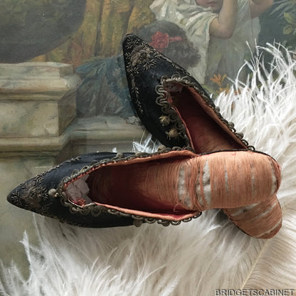 18th Century Black Silk MArie-Antoinette Shoes