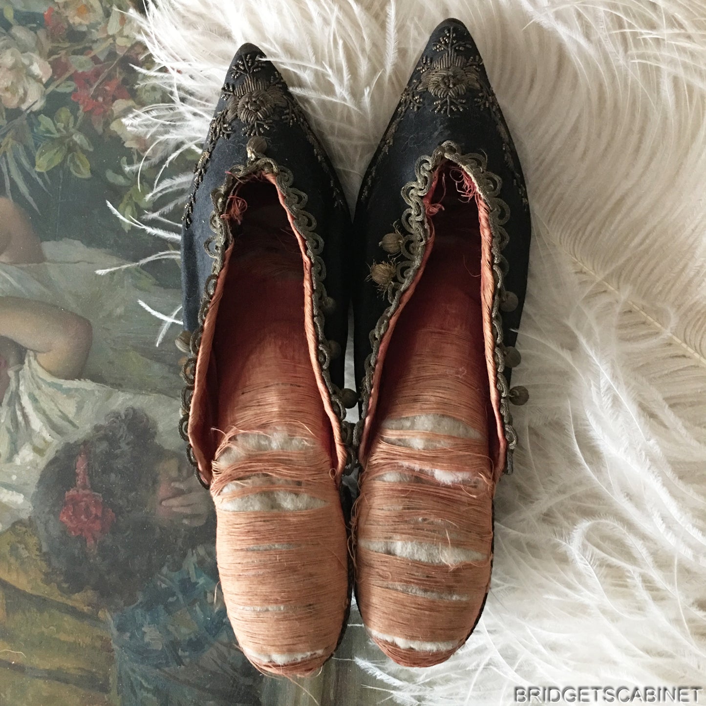 18th Century Black Silk MArie-Antoinette Shoes