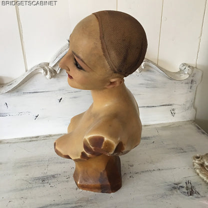 1920s French Lodier Wax Wig Bust