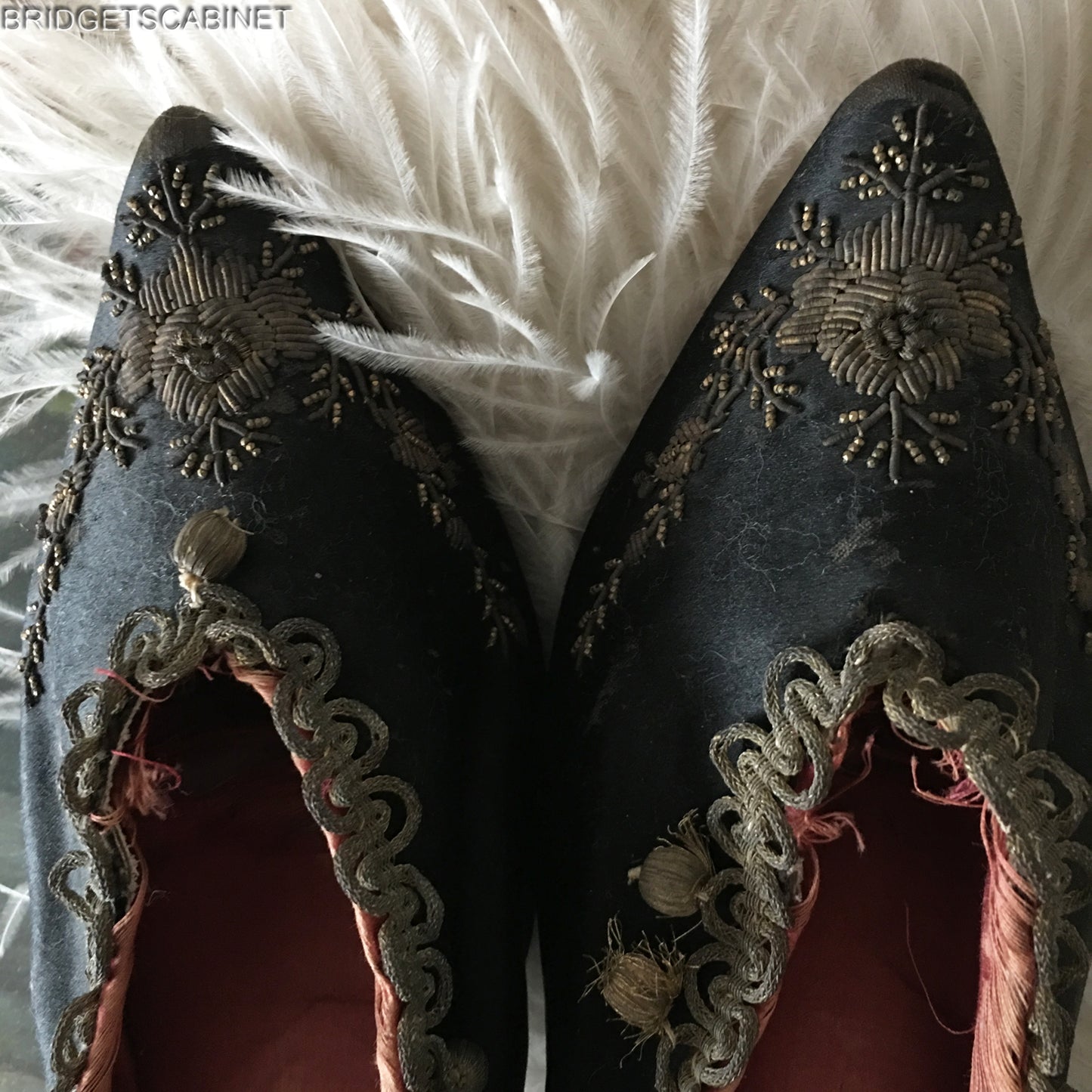 18th Century Black Silk MArie-Antoinette Shoes