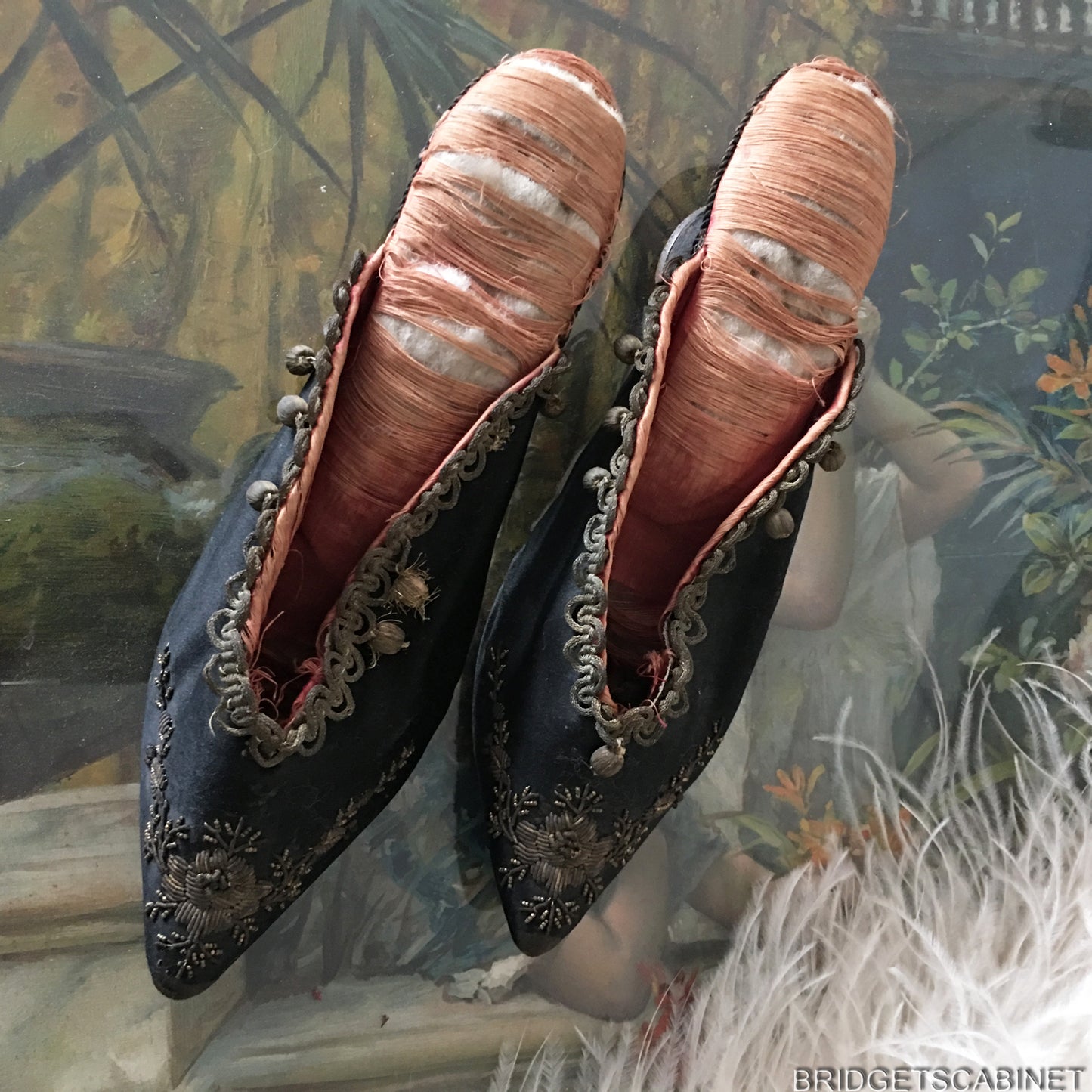 18th Century Black Silk MArie-Antoinette Shoes
