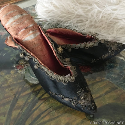 18th Century Black Silk MArie-Antoinette Shoes