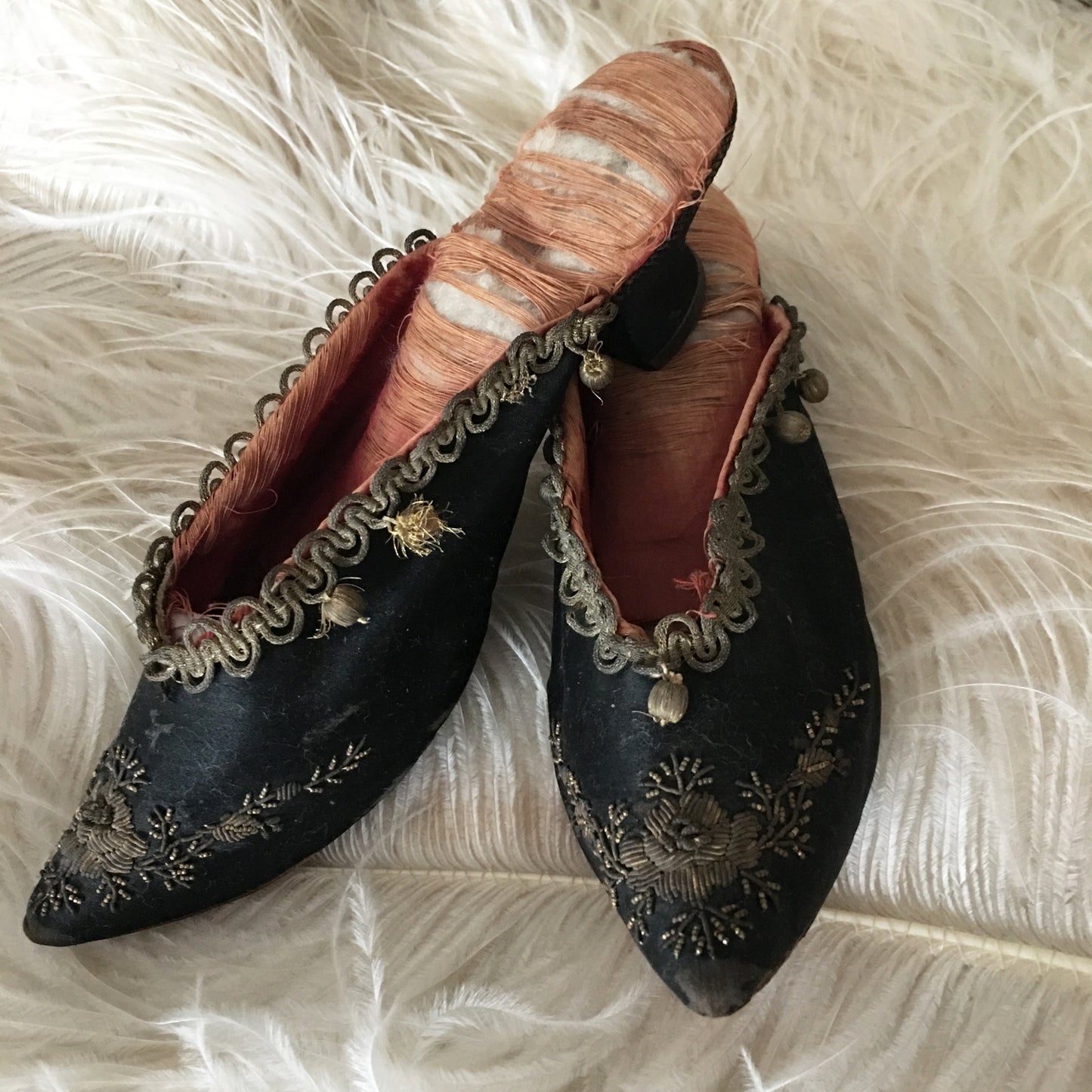 18th Century Black Silk MArie-Antoinette Shoes