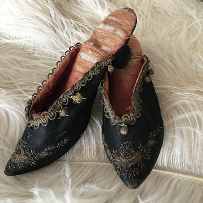 18th Century Black Silk MArie-Antoinette Shoes