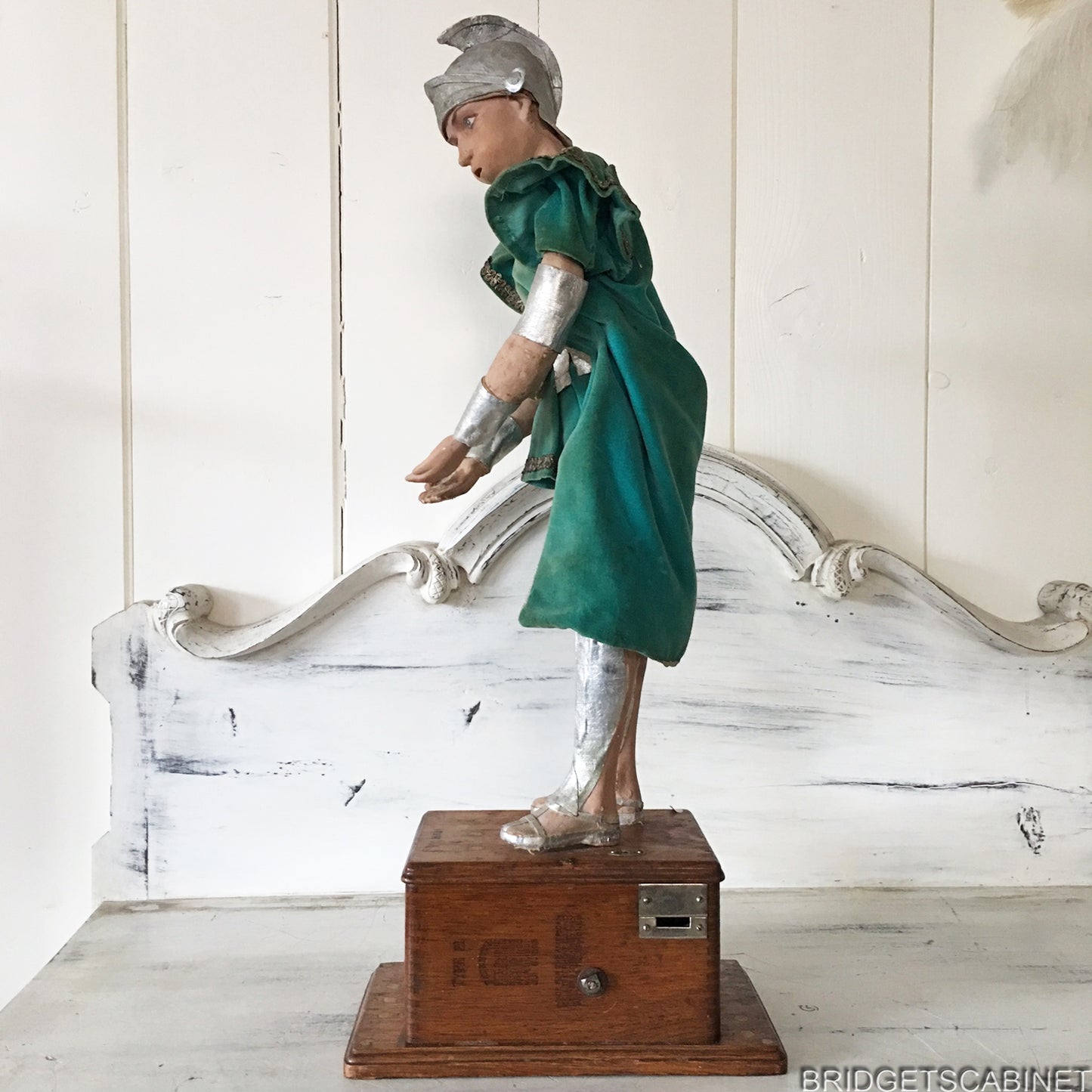 Antique Paper Mache Automation Puppet on Bell Phone Box