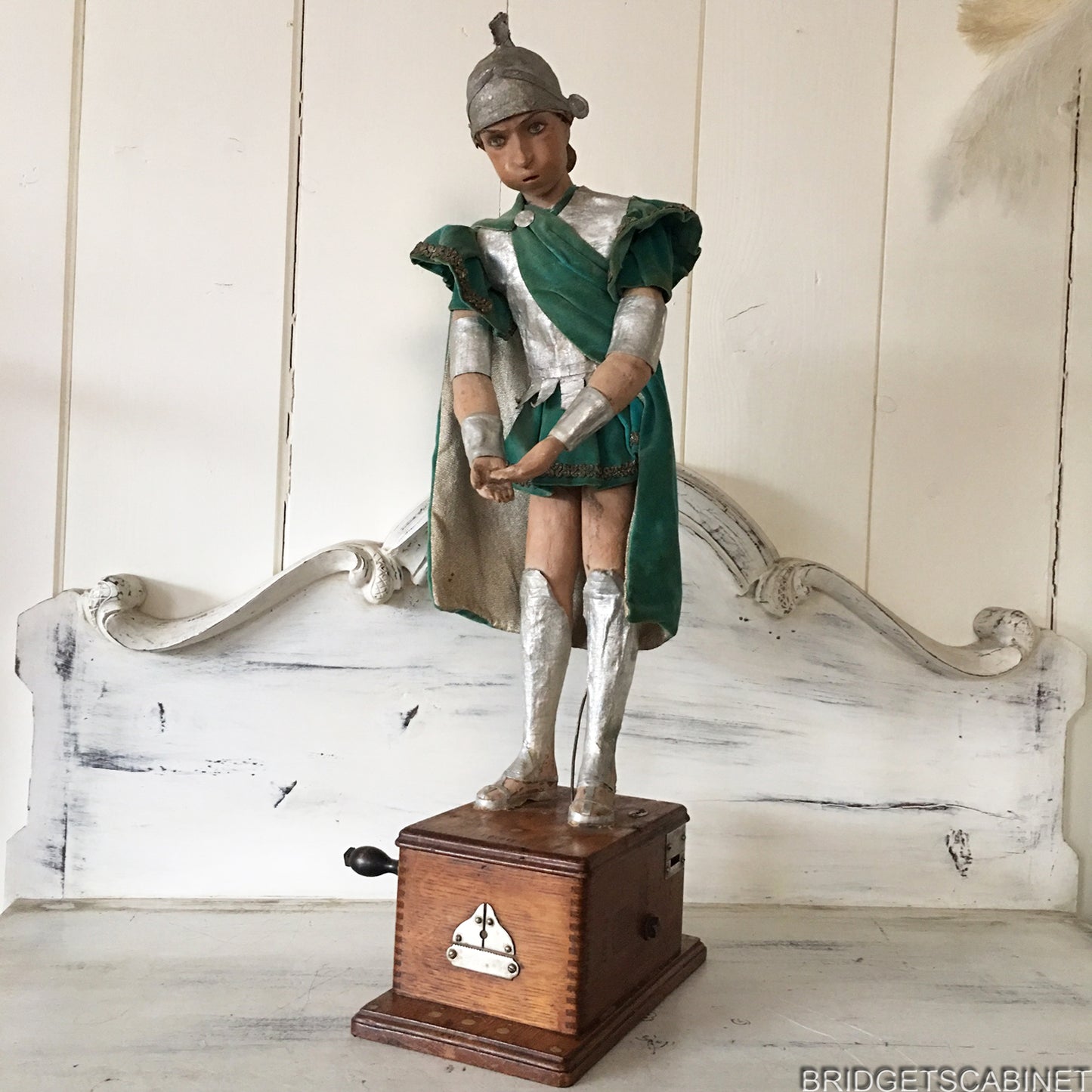 Antique Paper Mache Automation Puppet on Bell Phone Box