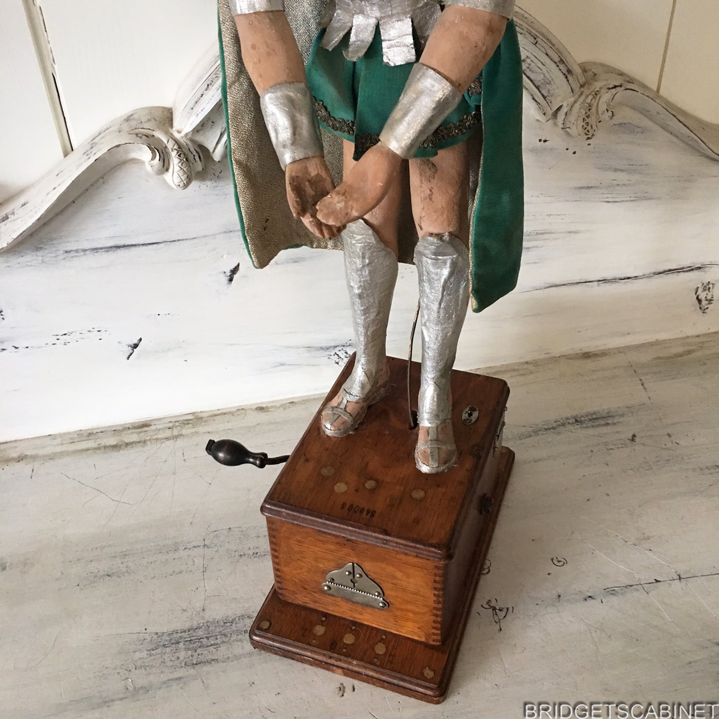 Antique Paper Mache Automation Puppet on Bell Phone Box