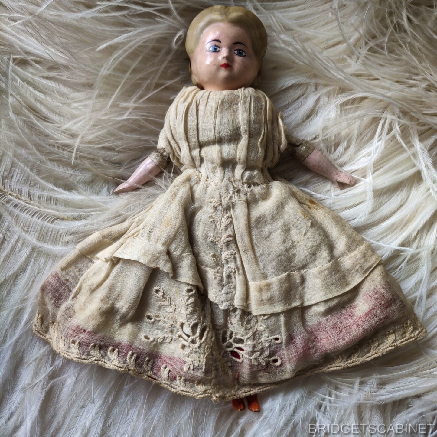 Antique German Wax over Paper Pumkin Head Doll