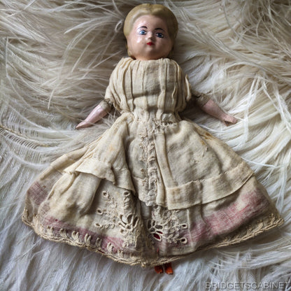 Antique German Wax over Paper Pumkin Head Doll
