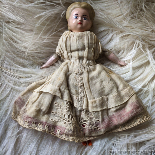 Antique German Wax over Paper Pumkin Head Doll