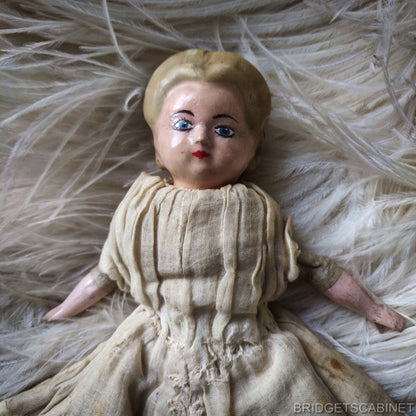 Antique German Wax over Paper Pumkin Head Doll