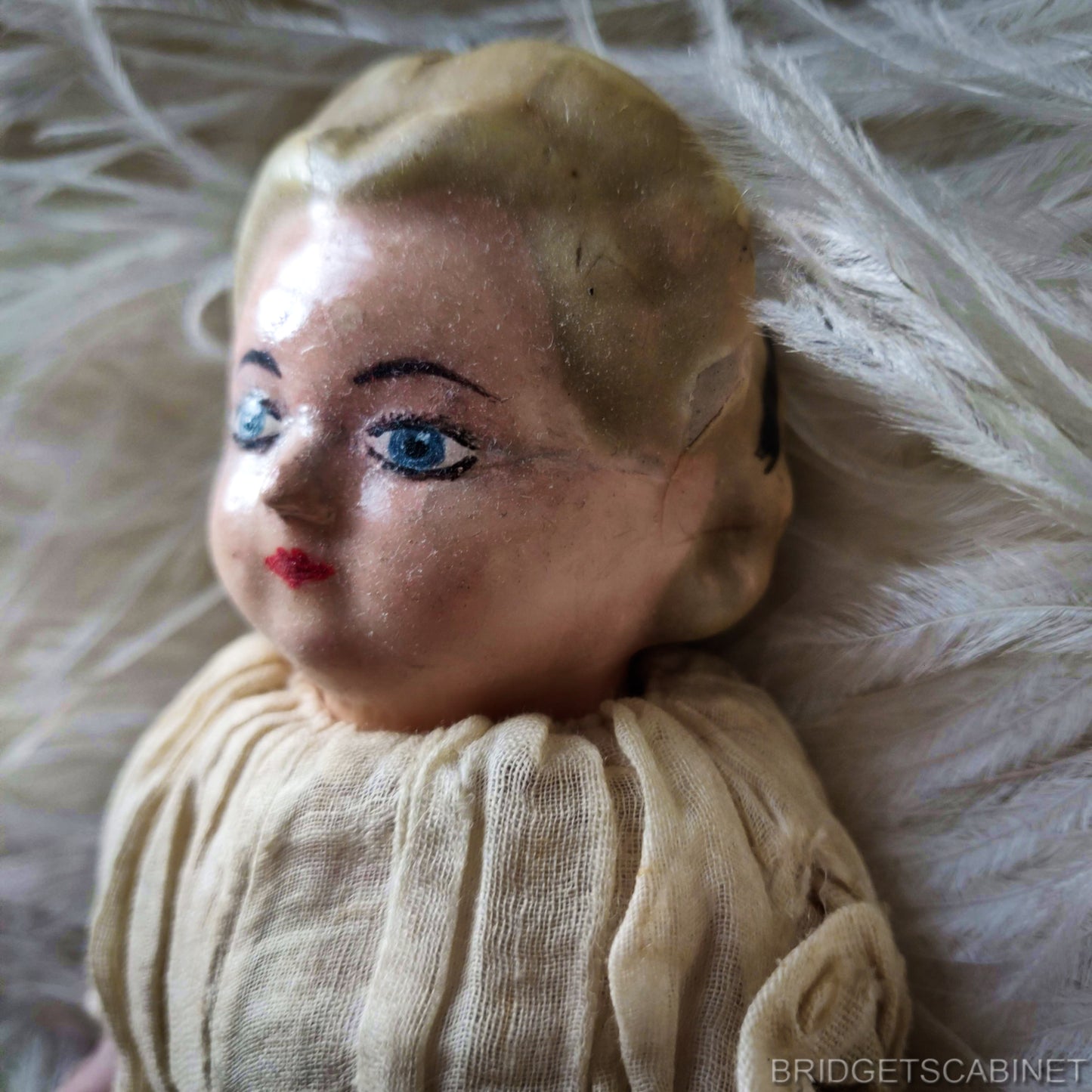 Antique German Wax over Paper Pumkin Head Doll